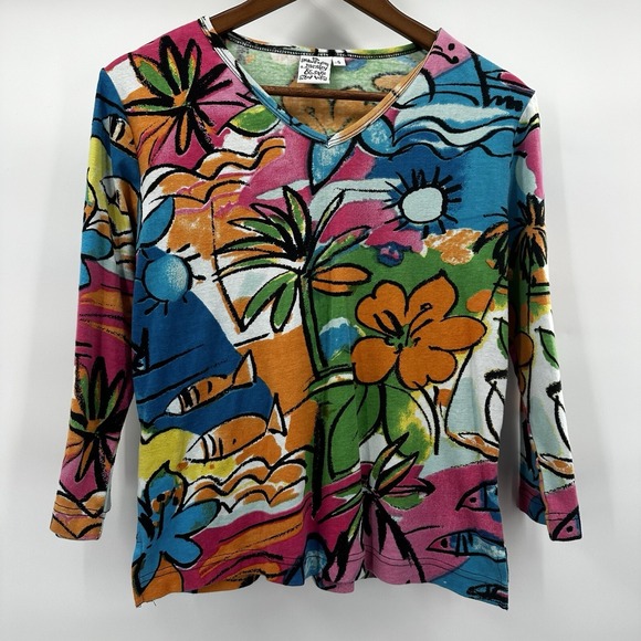 Parsley and Sage Tops - Parsley Sage Shirt Top Womens Small Multicolor Floral Art Tropical Watercolor